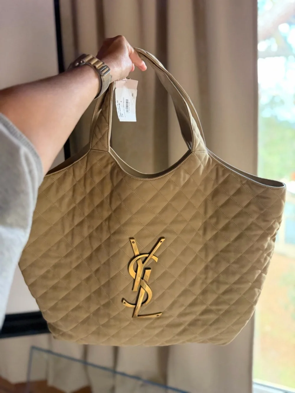 Saint Laurent Quilted Tote in Olive with Gold YSL Hardware - Picture 7 of 8